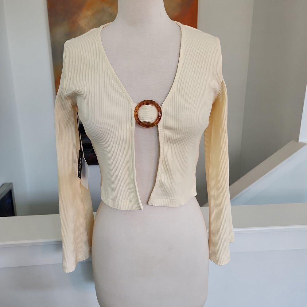 Callahan Cream Knit Sweater with middle buckle Size S NWT